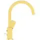 Wascharmatur in Brushed Gold mit hohem, gebogenem Auslauf und seitlicher Bedienung, hergestellt von Ideal Standard. Die Form ist funktional und modern.
